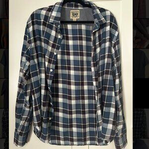 Button-up shirt | Ace Rivington size L | Blue plaid w/ black, grey, white